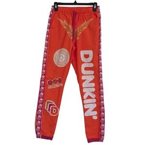 Dunkin Donuts Orange DunKings Track Pants Women's XS Full Print Casual Superbowl